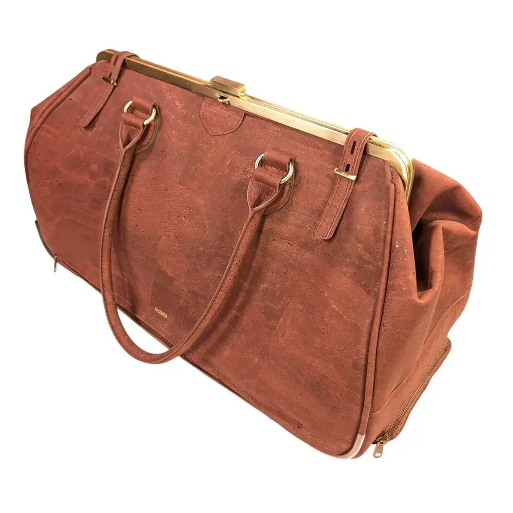 $568 Laflore Paris Trolala Carry-on Bag Cognac Color Cork Brass + Packing Cubes